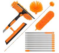 Plumero telescópico con plumero largo extensible con 1,5 ~ 4,9 m, cepillo de limpieza telescópico y cabezal de microfibra, limpiador de ventanas con estropajo, cepillo de telaraña para huecos, techos