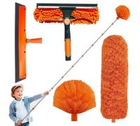 Plumero telescópico de 6 m, con plumero largo extensible de 1,5 a 4,9 m, cepillo de limpieza telescópico y cabezal de microfibra, limpiacristales con estropajo, cepillo de telaraña para huecos, techos