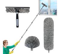 Plumero telescópico de 6 m, kit de eliminación de polvo con barra telescópica extensible ajustable de 1,5 ~ 4,9 m, cepillo para telaraña/cabezal de microfibra/cepillo de cristal, para ventanas