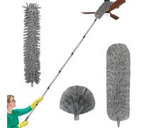 Plumero telescópico de 6 m, kit de eliminación de polvo con barra telescópica extensible ajustable de 1,5 ~ 4,9 m, cepillo para telaraña/cabezal de microfibra/cepillo de chenilla, para ventanas