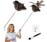 Plumero telescópico de plumas de avestruz, lavable, extensible hasta 130 cm, con gancho, cepillo de grietas para el hogar, coche, oficina