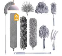 Plumero Telescopico Extensible 9 Piezas, WDAFLG Plumero Atrapapolvo 42-250 cm Regulable, Plumero Plano Desmontable Lavable, Reutilizable, para Limpiar Polvo, Techos, Persianas, Telarañas