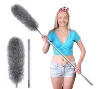 Plumero telescópico Lavable, fregona de Microfibra de Acero Inoxidable, Barra telescópica y Escoba esquinera Flexible, Lavable, Plumero Largo Extensible, extralargo, hasta 254 cm, para techos