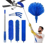 Plumeros para limpieza, 6 plumeros de telaraña para kit de limpieza con extensión de 100 pulgadas, plumero de microfibra de chenilla para ventilador de techo alto, persianas de telaraña, muebles de