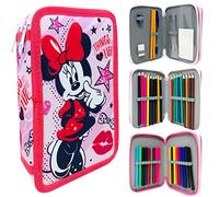 Plumier 3 Cremalleras Estuche de 3 Pisos Minnie Estuche Escolar Niña Estuche 43 piezas, Color Rosa