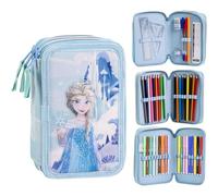 Plumier con Accesorios Giotto Frozen con Rotuladores, Bolígrafos Y Lápices De Colores | Estuche Triple Infantil con Diseño Disney