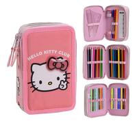 CERDÁ Plumier triple infantil Giotto Hello Kitty con rotuladores, lápices y bolígrafos Sanrio