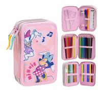 Plumier con Accesorios Giotto Minnie Mouse con Rotuladores, Lápices Y Bolígrafos | Estuche Escolar Triple con Diseño Disney
