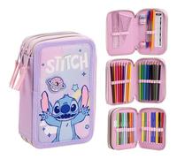 Plumier con Accesorios Giotto Stitch con Rotuladores, Lápices Y Bolígrafos | Estuche Escolar Infantil Completo con Diseño Disney