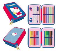CERDÁ Plumier Hello Kitty Estuche escolar triple con lápices, rotuladores y bolígrafos diseño Sanrio