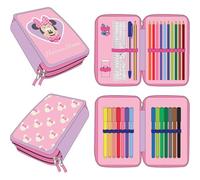 ARTESANÍA CERDÁ Plumier Minnie – Estuche escolar triple con rotuladores, bolígrafos y lápices Disney