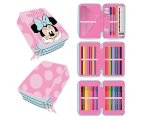 Plumier Escolar Minnie Mouse Niña - Estuche Portatodos Rosa Talla Única con Accesorios de Papelería, Doble Cremallera y Compartimentos, Licencia Oficial Disney para Colegio y Vuelta al Cole