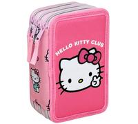 Plumier Escolar Triple 44 Piezas - para Hello Kitty Fan - Estuche 3 Cremalleras Azul con Lápices, Rotuladores y Accesorios - Idea Regalo Niña - Gadget Oficial Clondo
