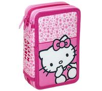 Plumier Escolar Triple 44 Piezas - para Hello Kitty Fan - Estuche 3 Cremalleras Azul con Lápices, Rotuladores y Accesorios - Idea Regalo Niña - Gadget Oficial - Clondo