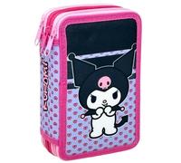Plumier Escolar Triple 44 Piezas - para Kuromi Hello Kitty Fan - Estuche 3 Cremalleras Azul con Lápices, Rotuladores y Accesorios - Idea Regalo Niña - Gadget Oficial - Clondo