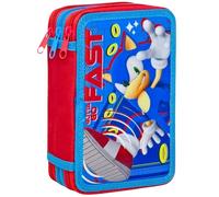 Plumier Escolar Triple 44 Piezas - para Sonic Fan - Estuche 3 Cremalleras Azul con Lápices, Rotuladores y Accesorios - Idea Regalo Niño - Gadget Oficial - Clondo