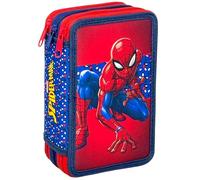 Plumier Escolar Triple 44 Piezas - para Spiderman Fan - Estuche 3 Cremalleras Azul con Lápices, Rotuladores y Accesorios - Idea Regalo Niño - Gadget Oficial - Clondo