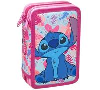 Plumier Escolar Triple 44 Piezas - para Stitch Fan - Estuche 3 Cremalleras Azul con Lápices, Rotuladores y Accesorios - Idea Regalo Niña - Gadget Oficial - Clondo