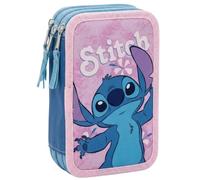 Plumier Escolar Triple 44 Piezas - para Stitch Fan - Estuche 3 Cremalleras Azul con Lápices, Rotuladores y Accesorios - Idea Regalo Niña - Gadget Oficial