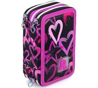Plumier Triple 45 Piezas - Estuche Escolar Completo con Bolígrafos Gel Borrables, Lápices 4.0 mm, Rotuladores, Tijeras, Pegamento - Ideal Primaria y Regalo niña - Corazones y Estrellas - Julian Ross