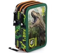 Plumier Triple 45 Piezas - Estuche Escolar Completo con Bolígrafos Gel Borrables, Lápices 4.0 mm, Rotuladores, Tijeras, Pegamento - Ideal Primaria y Regalo niño - T-Rex Dinosaurier - Julian Ross