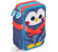 Plumier Triple 45 Piezas - Estuche Escolar Completo con Bolígrafos Gel Borrables, Lápices 4.0 mm, Rotuladores, Tijeras, Pegamento - Ideal Primaria y Regalo niña - Pingüino Peluche - Julian Ross