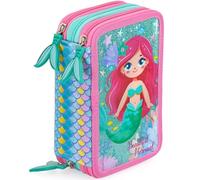 Plumier Triple 45 Piezas - Estuche Escolar Completo con Bolígrafos Gel Borrables, Lápices 4.0 mm, Rotuladores, Tijeras, Pegamento - Ideal Primaria y Regalo niña - Sirena Brillante - Julian Ross