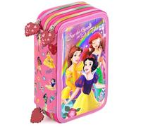 Plumier Triple 45 Piezas para Disney Princesas Fan - Estuche Escolar Completo con Bolígrafos Gel Borrables, Lápices 4.0 mm, Rotuladores, Tijeras, Pegamento - Ideal Primaria y Regalo niña Clondo