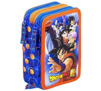 Plumier Triple Escolar 45 Piezas - para Dragon Ball Super Fan - con Bolígrafos Borrables, Lápices de Colores 4.0 mm, Rotuladores, Tijeras, Pegamento - para Niños - Regalo o Colegio