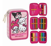 Plumier Triple Hello Kitty Niña Talla Única - Estuche Portatodos Escolar Rosa con Accesorios, 3 Compartimentos con Cremallera, Set Papelería Vuelta al Cole Licencia Oficial