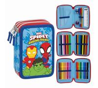 Plumier Triple Spidey Marvel para Niño - Estuche Escolar Talla Única Azul con 3 Cremalleras y Accesorios de Papelería Incluidos, Licencia Oficial, Ideal para Colegio y Vuelta al Cole
