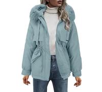 Plumifero Mujer Invierno Color Liso con Capucha Manga Larga - Ropa Mujer Invierno Slim Fit Cremallera Classic Ligera Elegante Cazadoras Funcional Anchos Plumiferos Azul Claro L