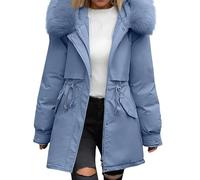 Plumifero Mujer Invierno Color Liso Manga Larga con Capucha - Chaqueta Mujer Entretiempo Cremallera Slim Fit Chic Suave Elegante Cazadoras Transpirable Classic Plumiferos Azul XL