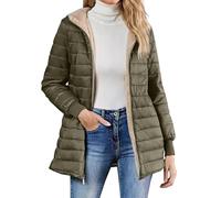 Plumifero Mujer Invierno Color Liso Manga Larga con Capucha - Parka Mujer Invierno Cremallera con Bolsillo Transpirable Casual Elegante Cazadoras Ligera Anchos Plumíferos Verde del ejército S