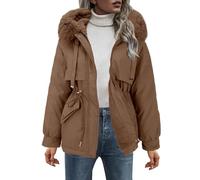 Plumifero Mujer Invierno Color Liso Manga Larga con Capucha - Plumifero Ultraligero Mujer Slim Fit Cremallera Funcional Suave Moda Chaquetas Anchos Deportiva Plumíferos Café 3XL