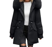 Plumifero Mujer Invierno con Capucha Manga Larga Color Liso - Abrigo De Plumas Mujer Invierno Cremallera Slim Fit Anchos Suave Elegante Cazadoras Moda Transpirable Plumíferos Negro 3XL