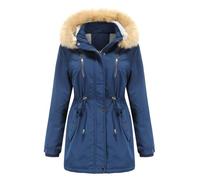 Plumifero Mujer Invierno con Capucha Manga Larga Color Liso - Plumifero Ultraligero Mujer Cremallera Slim Fit Running Termica Ligera Chaquetas Chic Suave Plumiferos Marina de Guerra XL