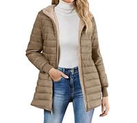 Plumifero Mujer Invierno Manga Larga Color Liso con Capucha - Abrigo De Plumas Mujer Invierno Cremallera con Bolsillo Casual Suave Running Cazadoras Deportiva Único Plumíferos Caqui M