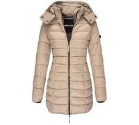 Plumifero Mujer Invierno Manga Larga Color Liso con Capucha - Plumifero Ultraligero Mujer con Bolsillo Cremallera Moda Chic Cazadoras Suave Casual Plumíferos Beige 3XL