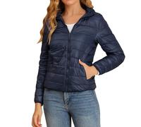 Plumifero Mujer Invierno Manga Larga Color Liso con Capucha - Ropa Mujer Invierno 2025 con Bolsillo Cremallera Anchos Termica Classic Chaquetas Suave Funcional Plumiferos Marina de Guerra M