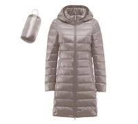 Plumifero Ultraligero Mujer Largo Abrigo Acolchado con Capucha Extraíble Chaqueta Larga y Ligera de Plumón para Mujer Abrigo Ajustado Ropa de Abrigo Impermeable Invierno Cálido Senderismo