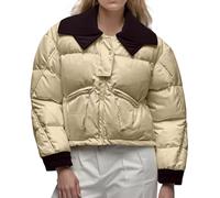 Plumifero Ultraligero Mujer Plegable,Abrigos De Invierno Para Mujer Chaqueta Corta Con Cuello De Punto De Piel SintéTica Abrigo TéRmico Acolchado Y Aislante Gabardina Informal Resistente Al Viento