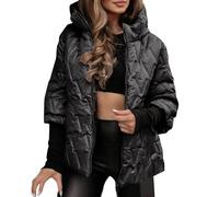 Plumiferos Mujer Abrigo Mujer Abrigo para Viajes Plumifero Elegante Manga Larga Cazadora Corto Abrigos Resistente Y Abrigada con Cremallera Negro XXL