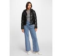 Plumón cuero sintético capucha negro mujer 38