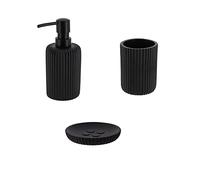 PLUS HOME Juego de dispensador baño polieresina 3 Piezas Incluye dispensador 16 * 7cm,Vaso 10 * 7cm, jabonera 11 * 2cm.Negro