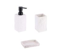 PLUS HOME Juego de dispensador baño poliresina Efecto Piedra 3 Piezas Incluye dispensador 17 * 6cm,Vaso 11 * 6.5cm, jabonera 13 * 2cm.Blanco