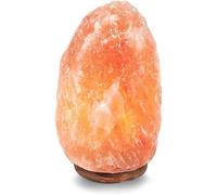 PLUS HOME Lámpara de Sal del Himalaya Natural 22≈26cm de alto y 15≈17cm de ancho aproximado,Con Base Madera,Luz Calida.100% Hecha a Mano con Propiedades Terapéuticas,Ayuda para dormir… (5-7KG)