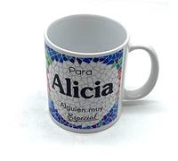 PLUS HOME Taza personalizada con nombre. Regalos personalizados con nombre y texto. Tazas con frases originales.ALICIA