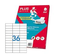Plus Office 10674 - Etiquetas autoadhesivas de cantos rectos, 3600 eti/caja, 70 x 25.4 mm, blanco