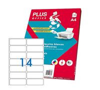 Plus Office 10690/001637 - Etiquetas autoadhesivas de cantos rectos, 1400 eti/caja, 99.1 x 38 mm, blanco